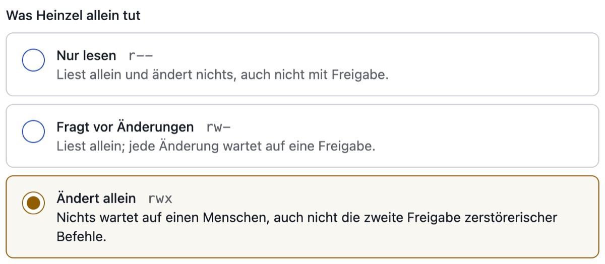 Die Rechteseite einer Person: Rechte als Sätze mit den drei Antworten wie es steht, ja und nein